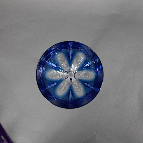 Bohemian Win Glass Czechoslovakia Crystal Cut Blue 8.25" Wine Glass