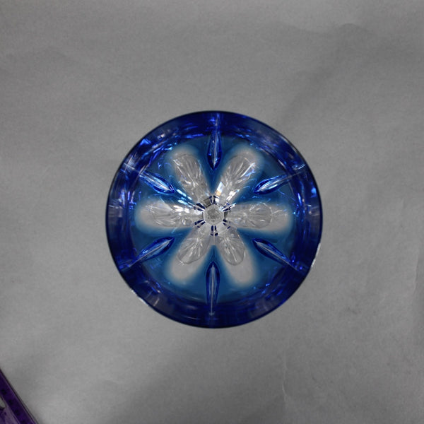 Bohemian Win Glass Czechoslovakia Crystal Cut Blue 8.25" Wine Glass