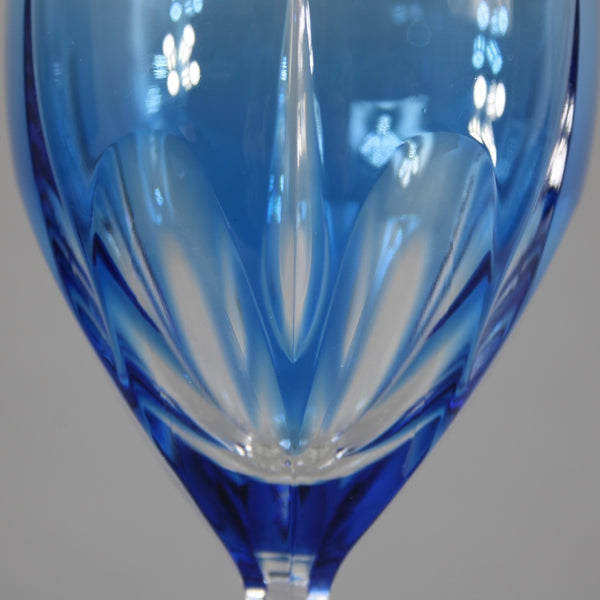 Bohemian Win Glass Czechoslovakia Crystal Cut Blue 8.25" Wine Glass