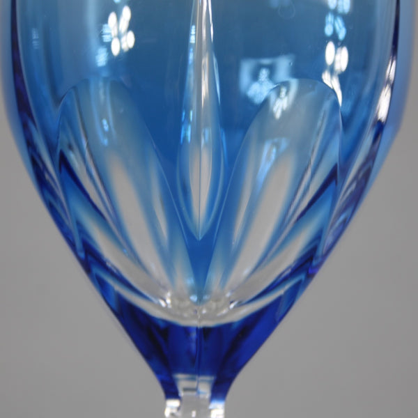 Bohemian Win Glass Czechoslovakia Crystal Cut Blue 8.25" Wine Glass