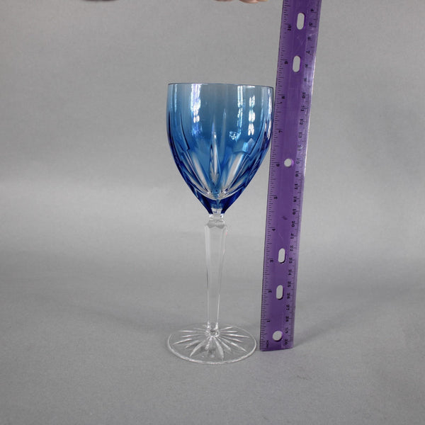 Bohemian Win Glass Czechoslovakia Crystal Cut Blue 8.25" Wine Glass
