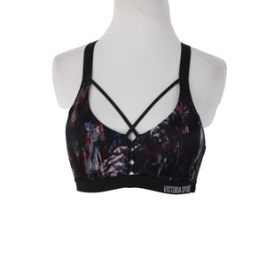 Victoria Secret Sport Sz 34A Black Burgundy Multi Polyester Elastane Sports Bra