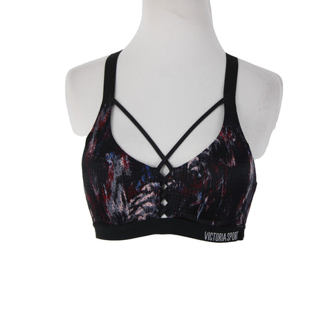 Victoria Secret Sport Sz 34A Black Burgundy Multi Polyester Elastane Sports Bra
