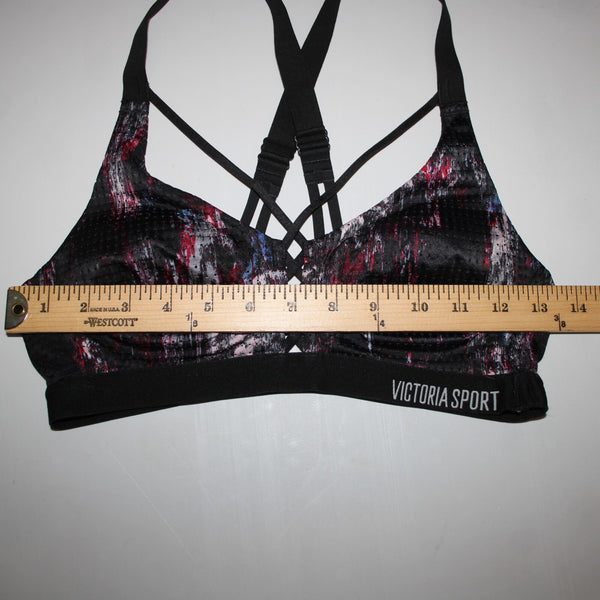 Victoria Secret Sport Sz 34A Black Burgundy Multi Polyester Elastane Sports Bra