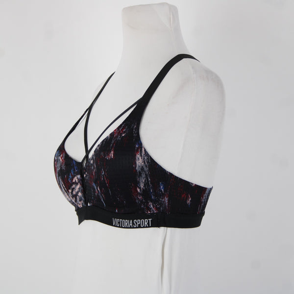Victoria Secret Sport Sz 34A Black Burgundy Multi Polyester Elastane Sports Bra