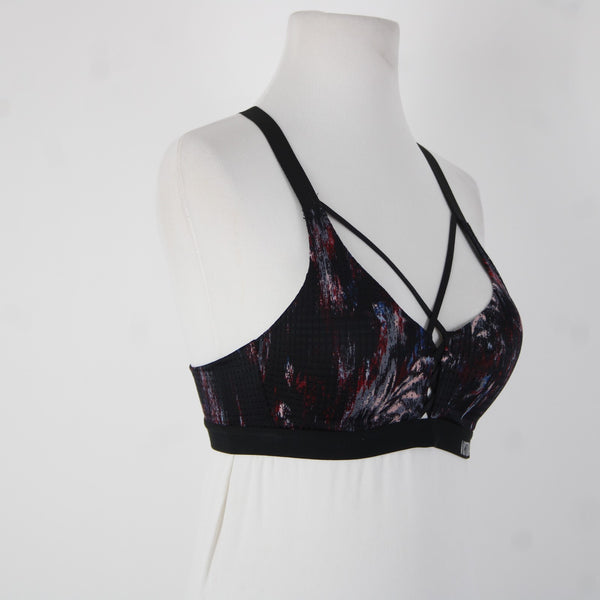 Victoria Secret Sport Sz 34A Black Burgundy Multi Polyester Elastane Sports Bra