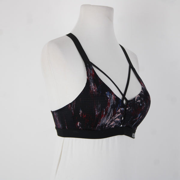 Victoria Secret Sport Sz 34A Black Burgundy Multi Polyester Elastane Sports Bra