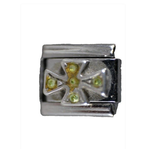 Ryry Firenze CZ Cross Stainless Gold Elastic Stretch Link Italian Charm