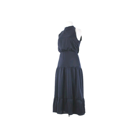 Sam Edelman Sz 6 Navy Blue Lined Sleeveless Ruffle Tiered 100% Polyester Dress
