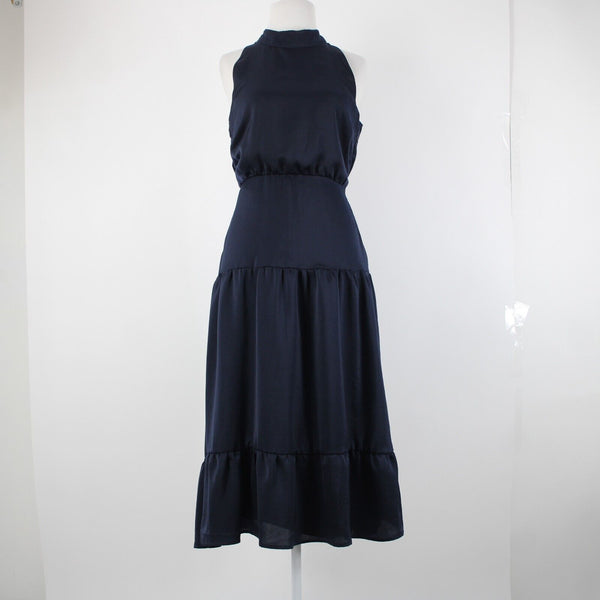Sam Edelman Sz 6 Navy Blue Lined Sleeveless Ruffle Tiered 100% Polyester Dress
