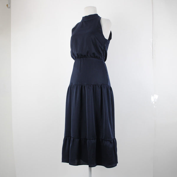 Sam Edelman Sz 6 Navy Blue Lined Sleeveless Ruffle Tiered 100% Polyester Dress