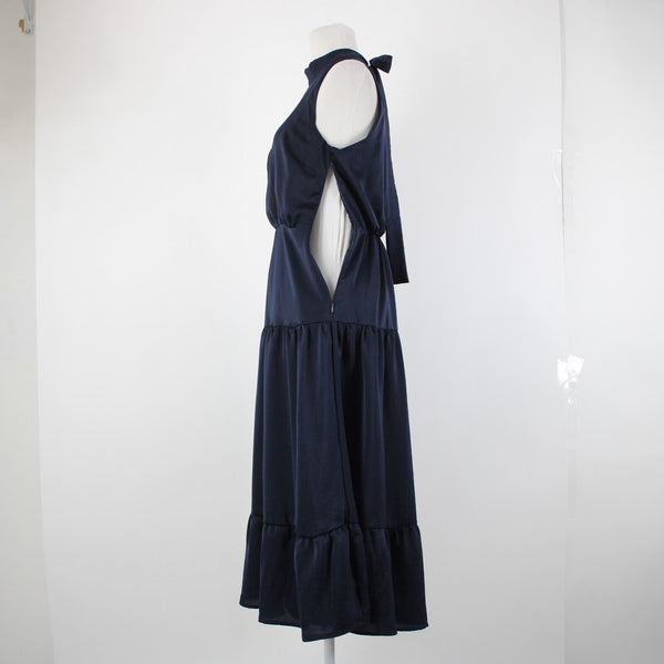 Sam Edelman Sz 6 Navy Blue Lined Sleeveless Ruffle Tiered 100% Polyester Dress