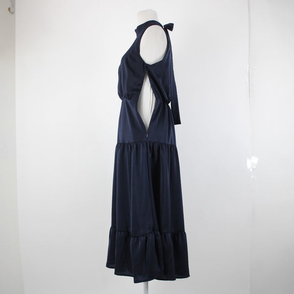 Sam Edelman Sz 6 Navy Blue Lined Sleeveless Ruffle Tiered 100% Polyester Dress