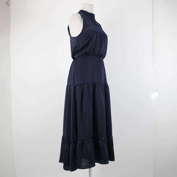 Sam Edelman Sz 6 Navy Blue Lined Sleeveless Ruffle Tiered 100% Polyester Dress