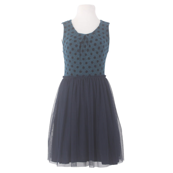 Weston Wear Dress Sz S Blue Navy Tulle Skirt Lined Swiss Dot Poly Rayon Dress