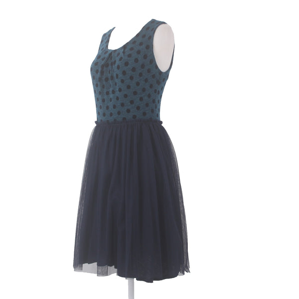 Weston Wear Dress Sz S Blue Navy Tulle Skirt Lined Swiss Dot Poly Rayon Dress