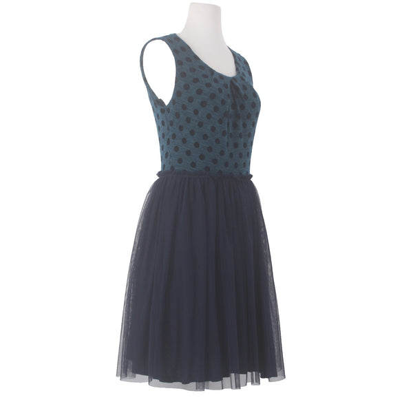 Weston Wear Dress Sz S Blue Navy Tulle Skirt Lined Swiss Dot Poly Rayon Dress