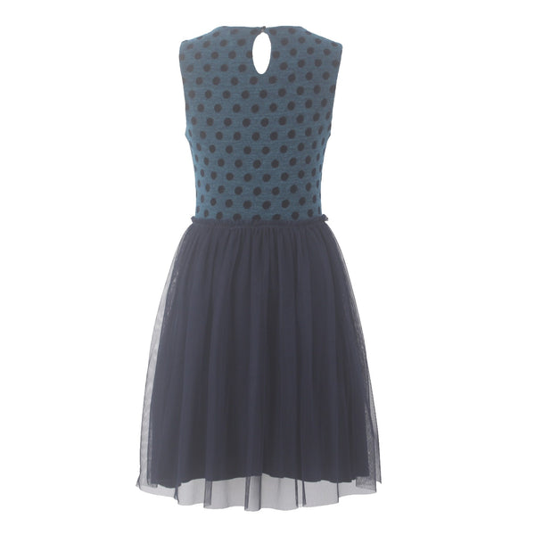 Weston Wear Dress Sz S Blue Navy Tulle Skirt Lined Swiss Dot Poly Rayon Dress