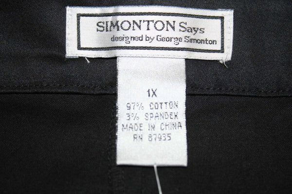 Simonton Says NEW 1X x 27 Black Stretch Waist Cotton Blend Crop Tab Pant