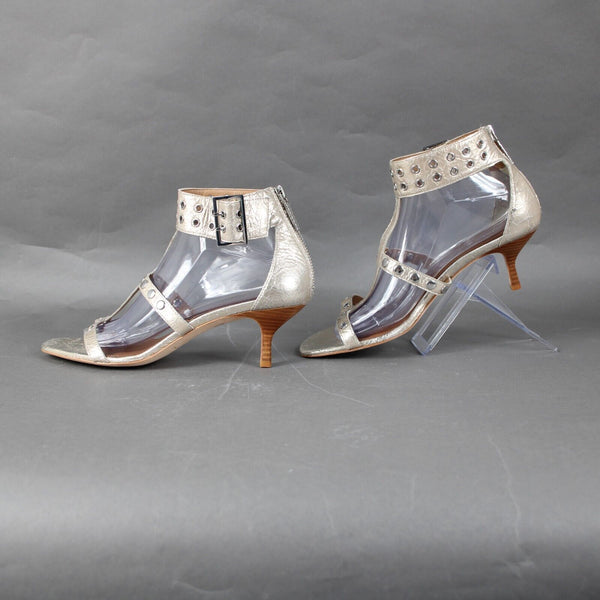 Donald J Pliner NEW Mali-V2 Sz 9 M Gold Stud Metallic Brush Off Platino 2" Heels