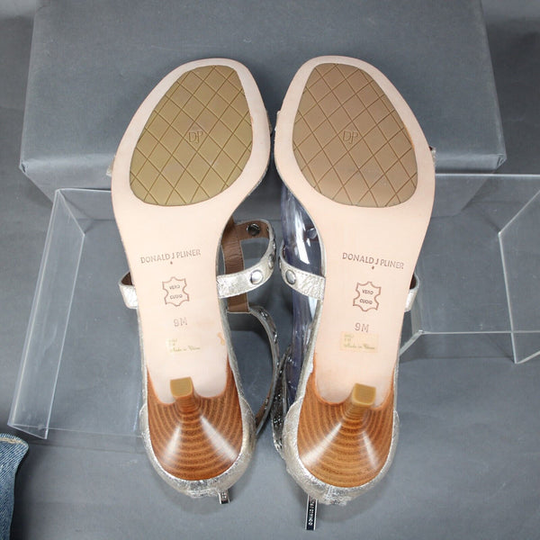 Donald J Pliner NEW Mali-V2 Sz 9 M Gold Stud Metallic Brush Off Platino 2" Heels