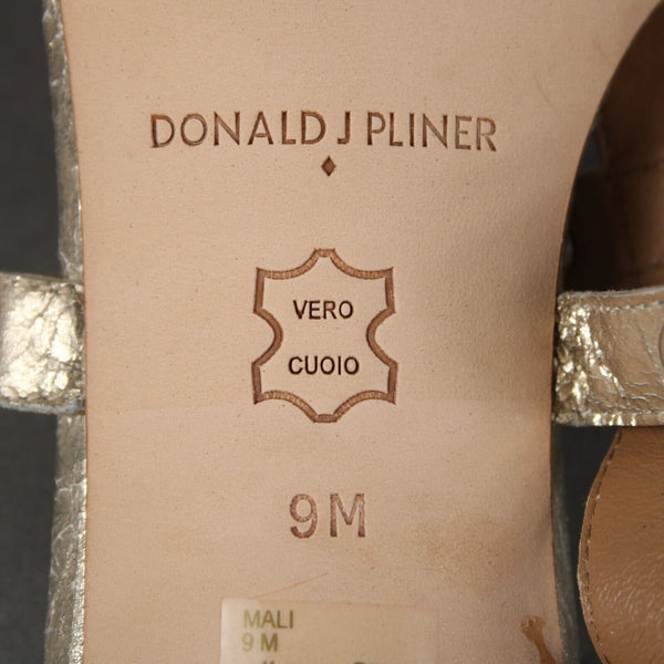 Donald J Pliner NEW Mali-V2 Sz 9 M Gold Stud Metallic Brush Off Platino 2" Heels