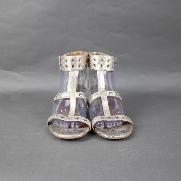 Donald J Pliner NEW Mali-V2 Sz 9 M Gold Stud Metallic Brush Off Platino 2" Heels
