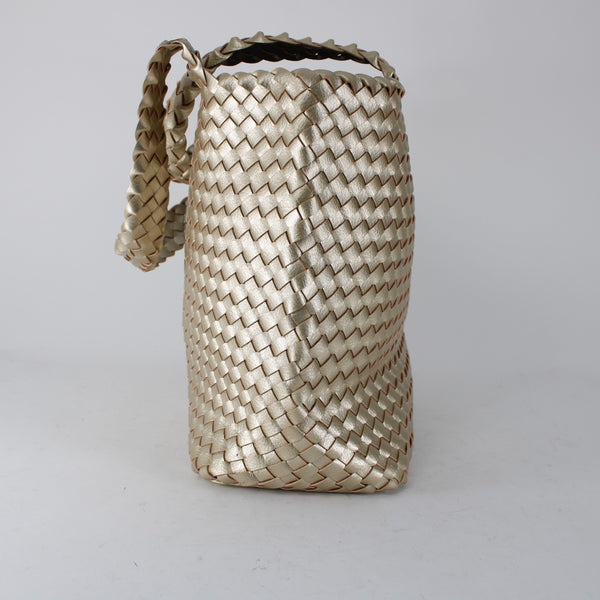 Ilse Jacobsen Purse 17 x 12 x 6  Gold Two Handle Polyurethane Purse