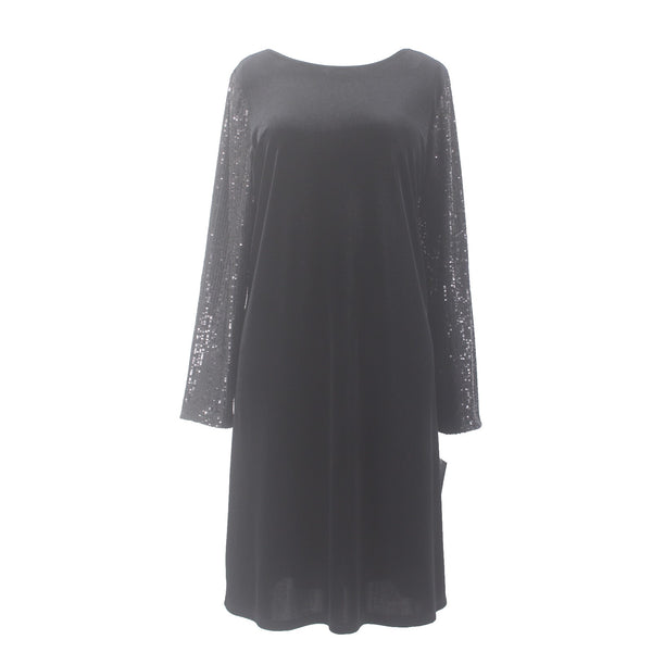 Marina Dress NEW Sz L Black Sequin Arms Velour Polyester Elastane Dress