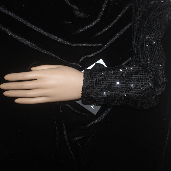 Marina Dress NEW Sz L Black Sequin Arms Velour Polyester Elastane Dress