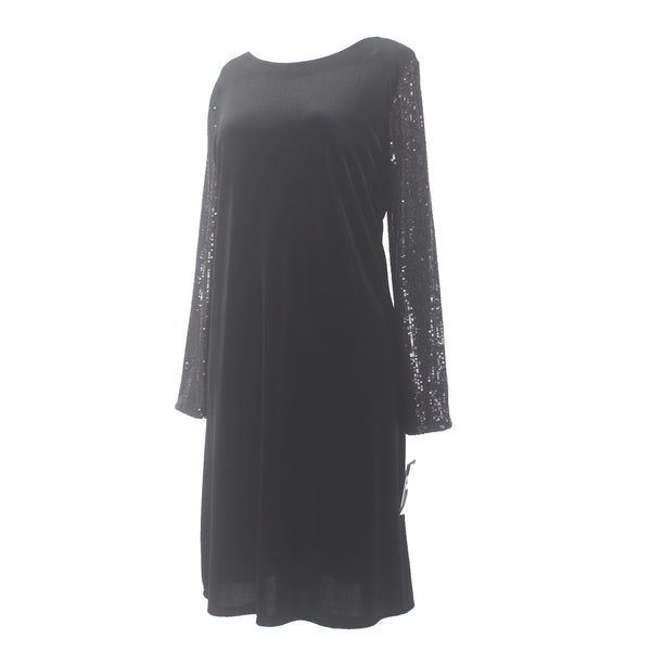 Marina Dress NEW Sz L Black Sequin Arms Velour Polyester Elastane Dress