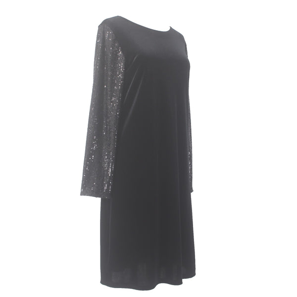 Marina Dress NEW Sz L Black Sequin Arms Velour Polyester Elastane Dress