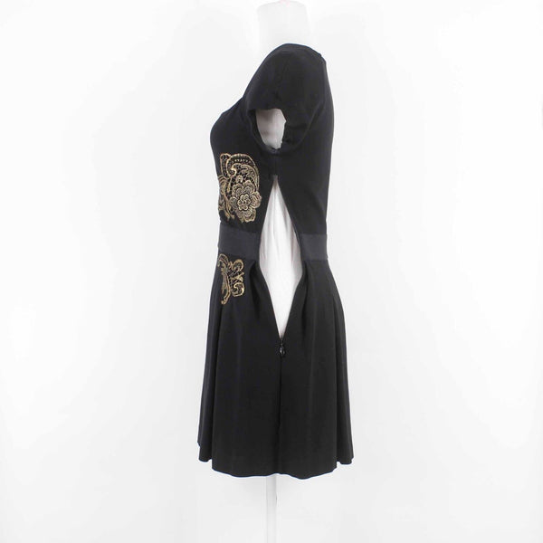 Juicy Couture Sz 2 Black Gold Applique Pleated 100% Polyester Dress