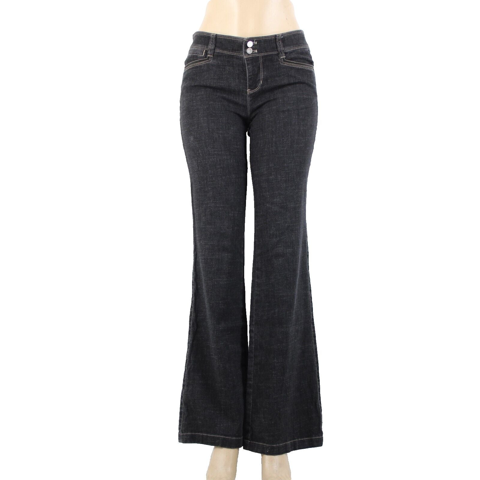 White House Black Market Blanc Sz 2R x 35 Black Denim Cotton Trouser Leg Jeans