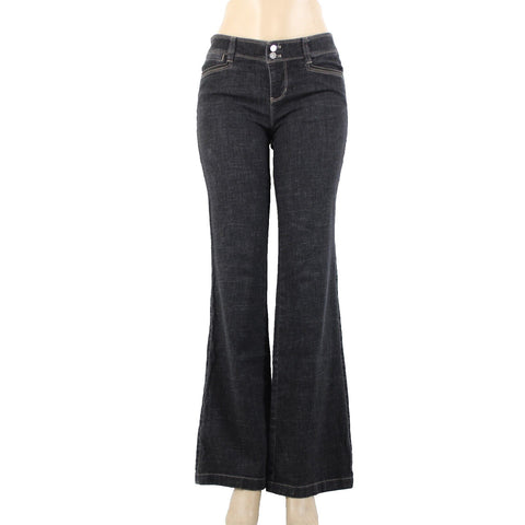 White House Black Market Blanc Sz 2R x 35 Black Denim Cotton Trouser Leg Jeans