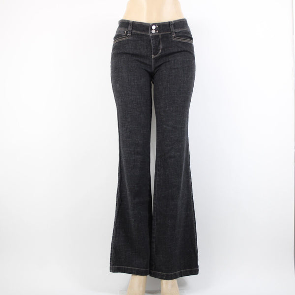 White House Black Market Blanc Sz 2R x 35 Black Denim Cotton Trouser Leg Jeans