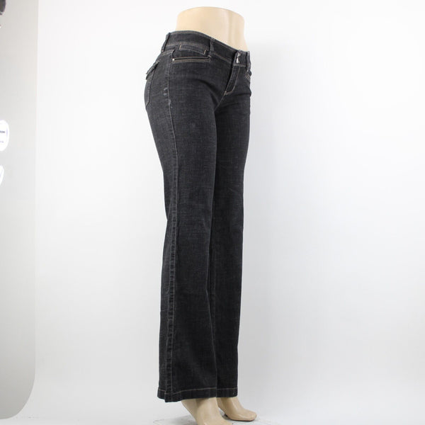 White House Black Market Blanc Sz 2R x 35 Black Denim Cotton Trouser Leg Jeans