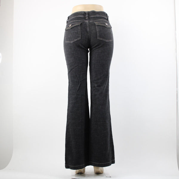 White House Black Market Blanc Sz 2R x 35 Black Denim Cotton Trouser Leg Jeans
