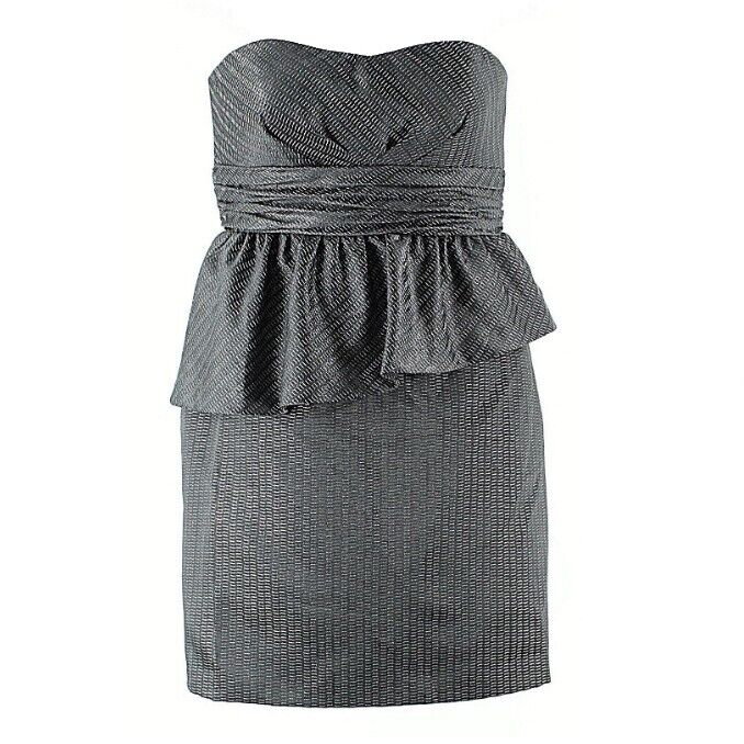 Donna Morgan 12 Charcoal Silver Metallic Polyester Blend Ruffle Lined Dress