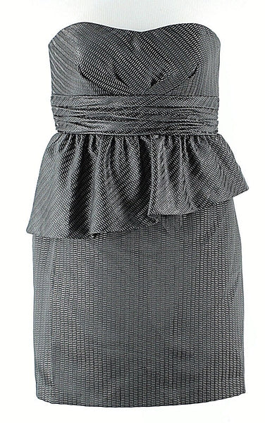 Donna Morgan 12 Charcoal Silver Metallic Polyester Blend Ruffle Lined Dress