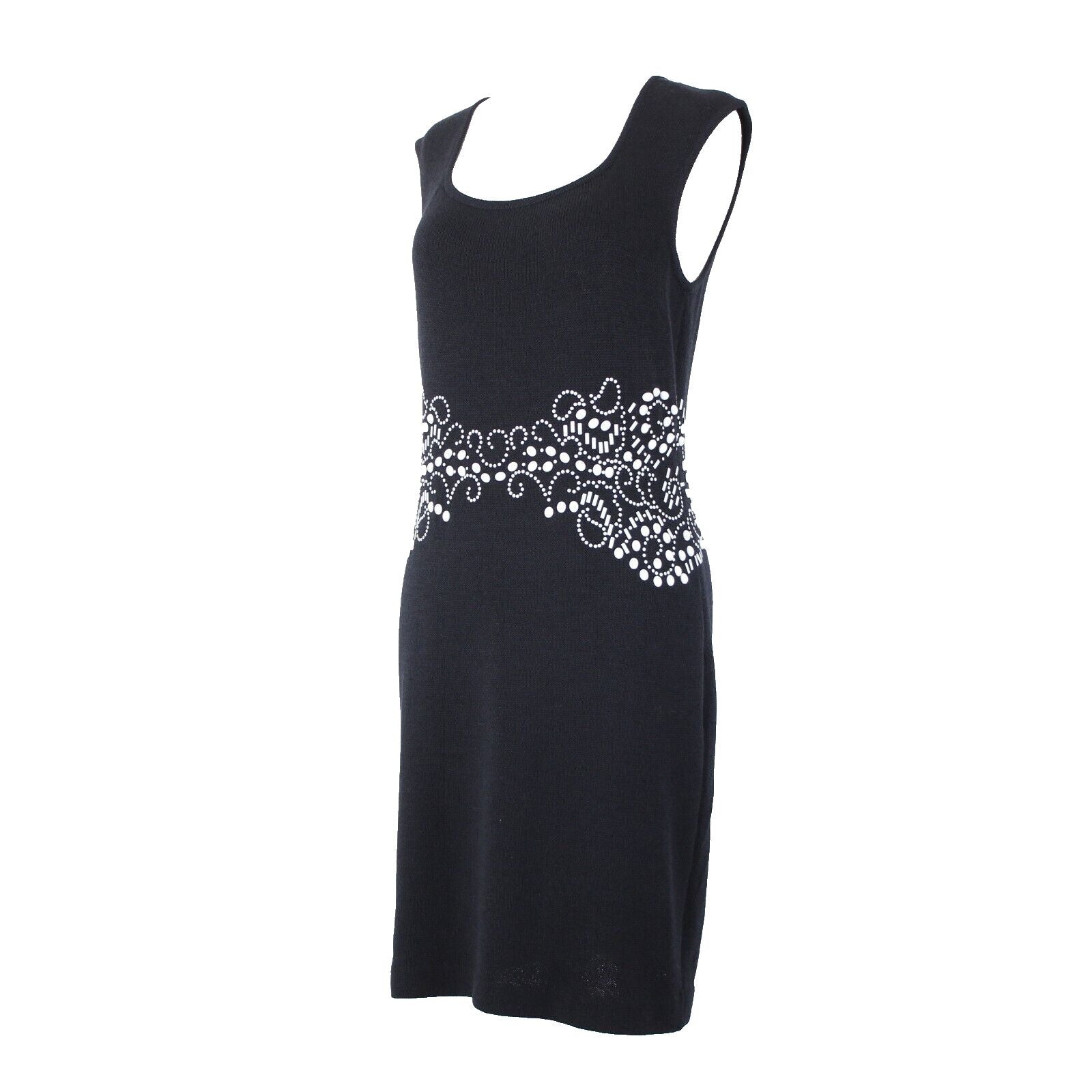 St John Collection Sz 4 Navy Blue White Beaded Sleeveless Santana Knit Dress