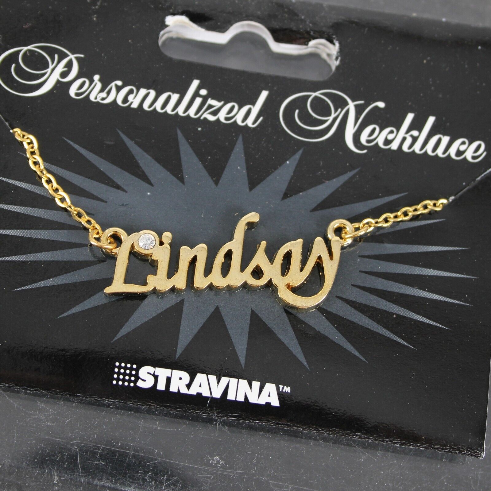 LINDSAY NEW Name Goldtone Rhinestone Accent 14.5" w 4.5" Multi Ring Ext Necklace