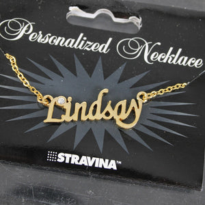 LINDSAY NEW Name Goldtone Rhinestone Accent 14.5" w 4.5" Multi Ring Ext Necklace
