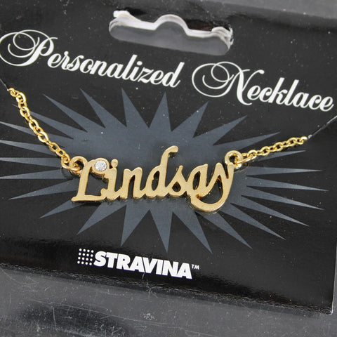 LINDSAY NEW Name Goldtone Rhinestone Accent 14.5" w 4.5" Multi Ring Ext Necklace