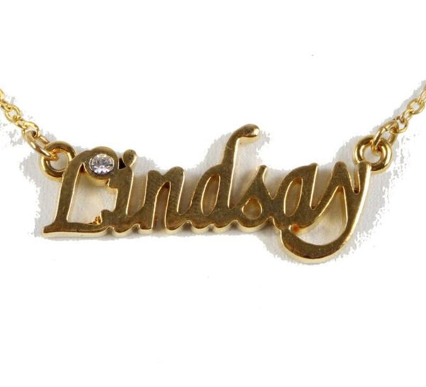 LINDSAY NEW Name Goldtone Rhinestone Accent 14.5" w 4.5" Multi Ring Ext Necklace