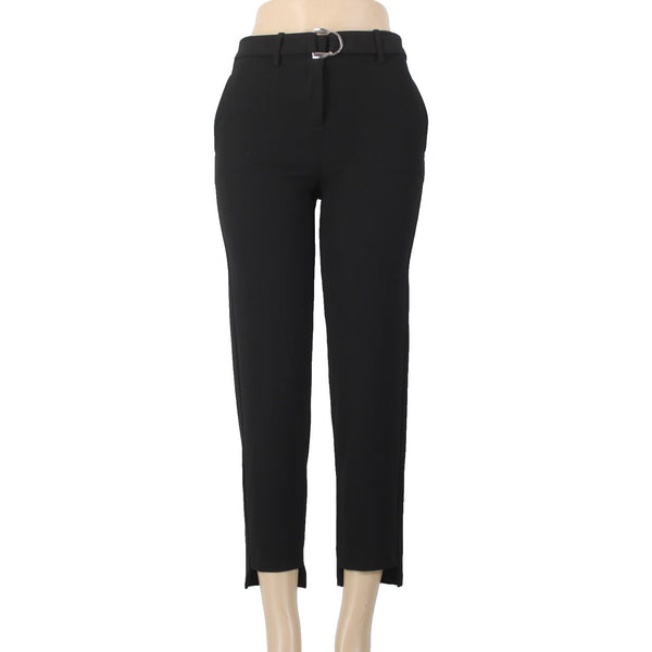 Maje Pant NEW $295 Pantalon Sz 34 x 26 Black Faux Belt Poly Viscose Capri Pant