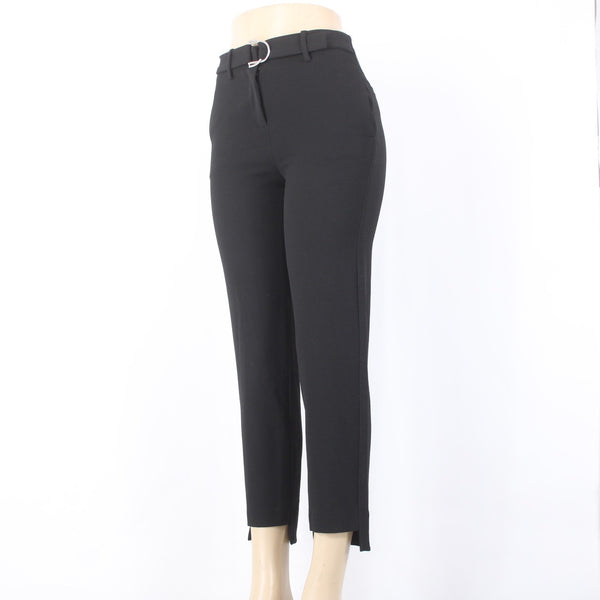 Maje Pant NEW $295 Pantalon Sz 34 x 26 Black Faux Belt Poly Viscose Capri Pant