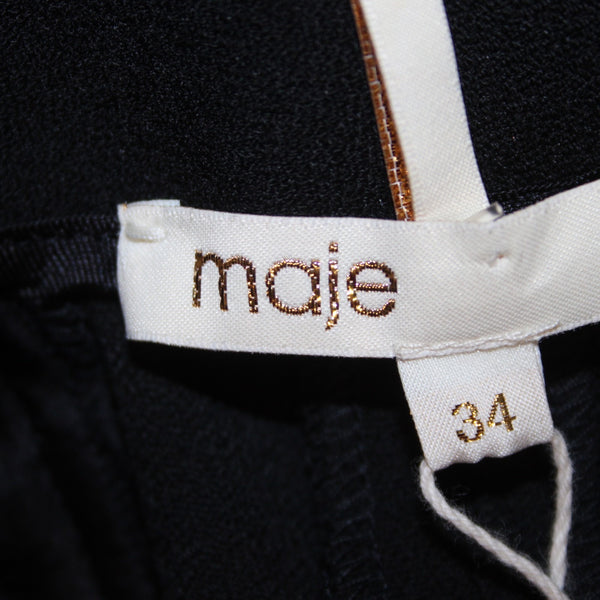 Maje Pant NEW $295 Pantalon Sz 34 x 26 Black Faux Belt Poly Viscose Capri Pant