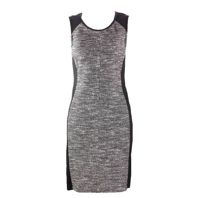 Eileen Fisher Sz S Black Knit White Black Nubby Knit Inset Bodycon Dress