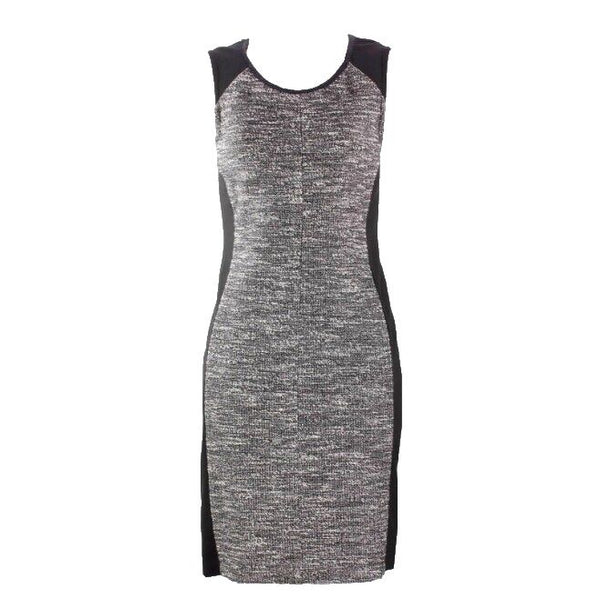 Eileen Fisher Sz S Black Knit White Black Nubby Knit Inset Bodycon Dress